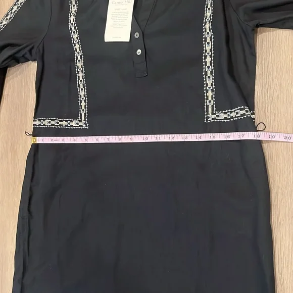 NWT Garnet Hill Lyocell Fabric Embroidered Boho Shirt Dress Size 4 Black - Picture 7 of 16